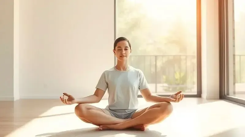 Pessoa em um ambiente calmo e iluminado, meditando tranquilamente para representar o controle do estresse e ansiedade com o uso de ashwagandha.