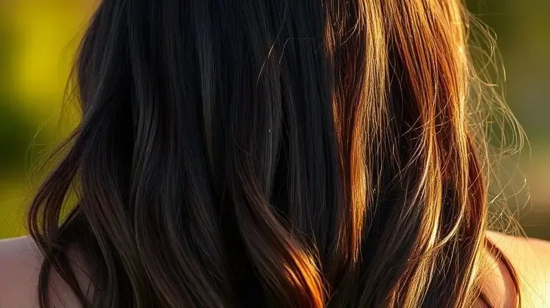 Close-up de um cabelo extremamente saudável e brilhante, demonstrando os benefícios de uma boa vitamina para o cabelo.