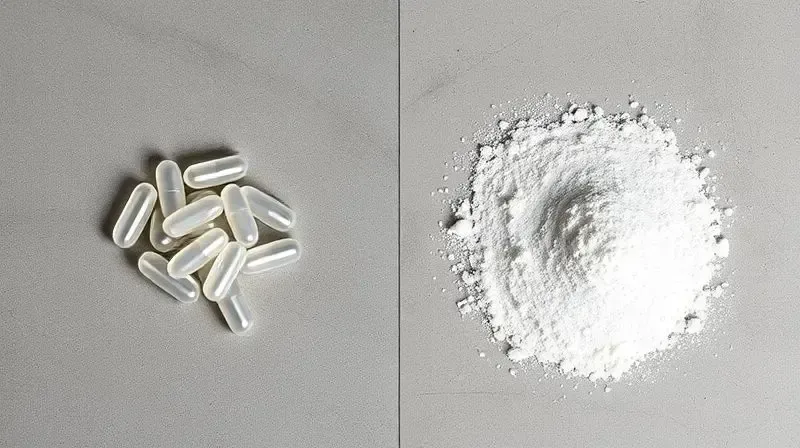 Comparativo visual mostrando cápsulas de citrulina de um lado e o suplemento em pó do outro, para ajudar na escolha do melhor formato.