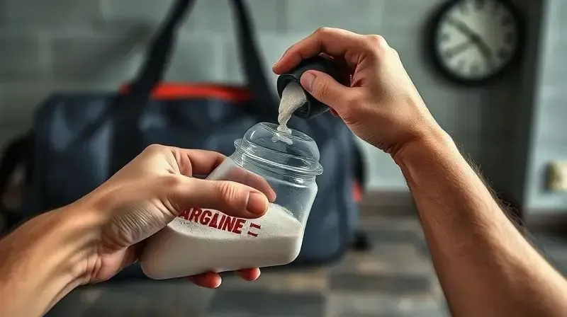 Pessoa preparando uma dose de arginina em uma coqueteleira, ilustrando a forma correta de como e quando tomar o suplemento para melhores resultados.