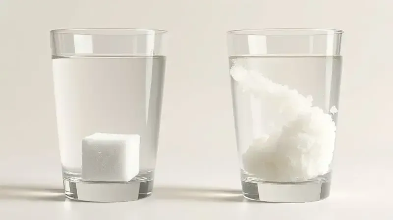 Imagem conceitual comparando a absorção lenta da palatinose com a absorção rápida da maltodextrina, mostrando dois copos com diferentes velocidades de dissolução.