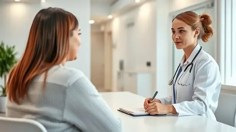 Paciente em consulta com uma médica em um consultório, discutindo os possíveis efeitos colaterais e contraindicações da ashwagandha.