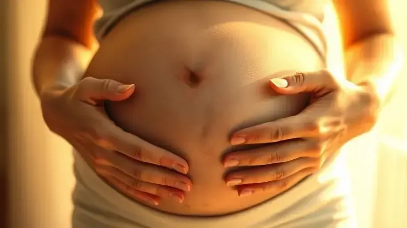 Mãos de uma mulher grávida segurando a barriga com carinho, imagem que representa a importância do ômega 3 durante a gestação para o bebê.