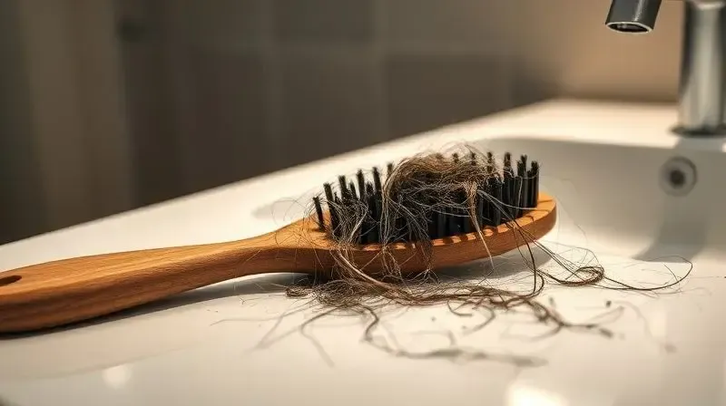 Escova com fios de cabelo caídos, ilustrando um dos sinais de deficiência de vitaminas que afetam o cabelo.