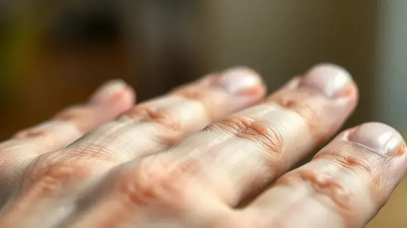 Close-up de unhas fracas e quebradiças, um dos possíveis sintomas visuais da deficiência de zinco no corpo.
