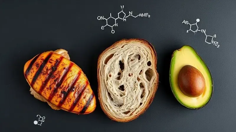 Composição mostrando os três tipos de enzimas (protease, amilase, lipase) e os alimentos que elas ajudam a digerir: proteína, carboidrato e gordura.