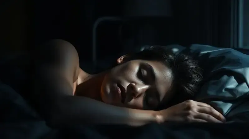 Pessoa dormindo profundamente em um quarto escuro e tranquilo, representando a ajuda do ZMA para a melhora da qualidade do sono.